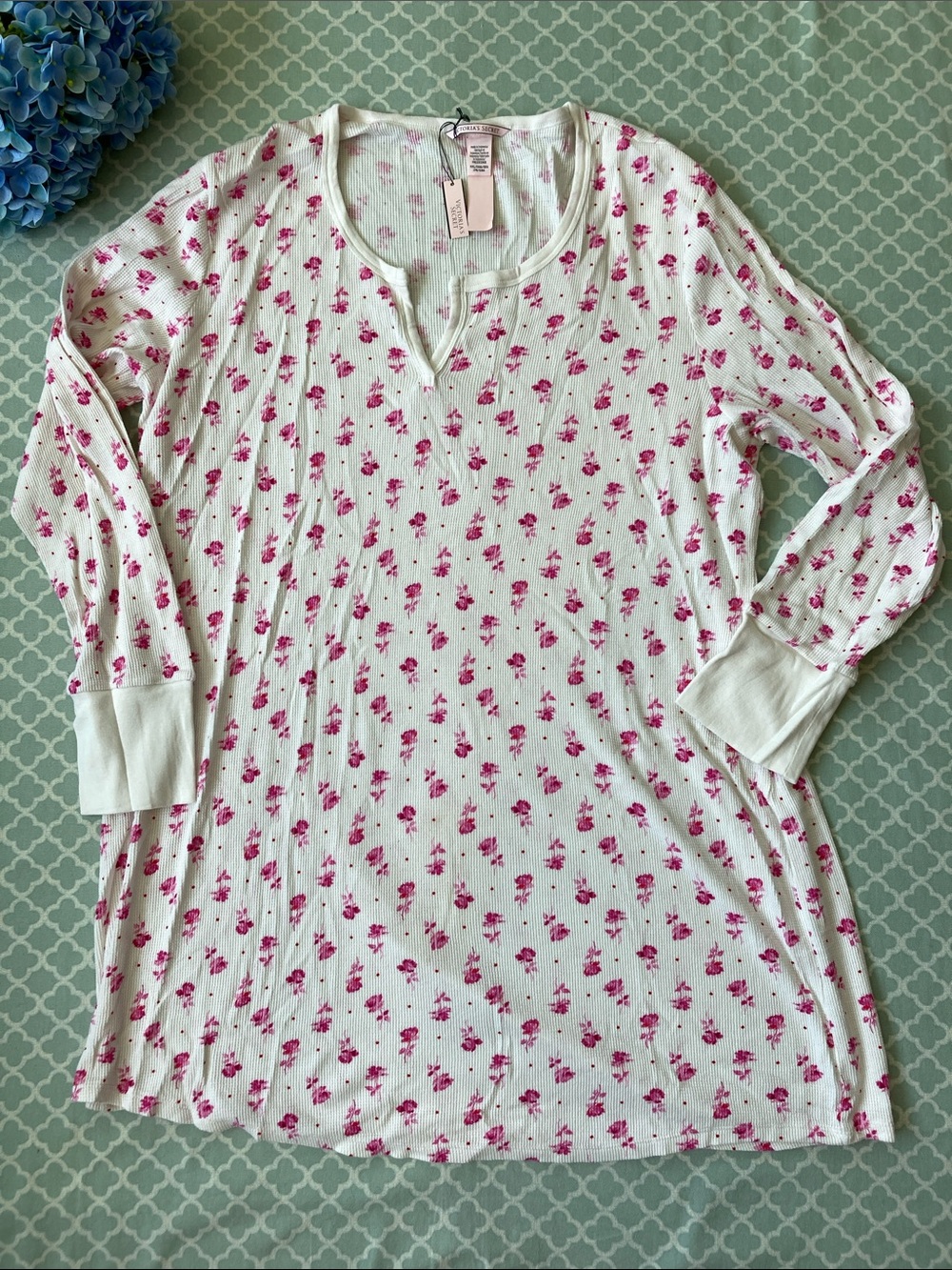NWT Victoria’s Secret Pink Rose Thermal Split Neck Floral Sleepdress XXL
